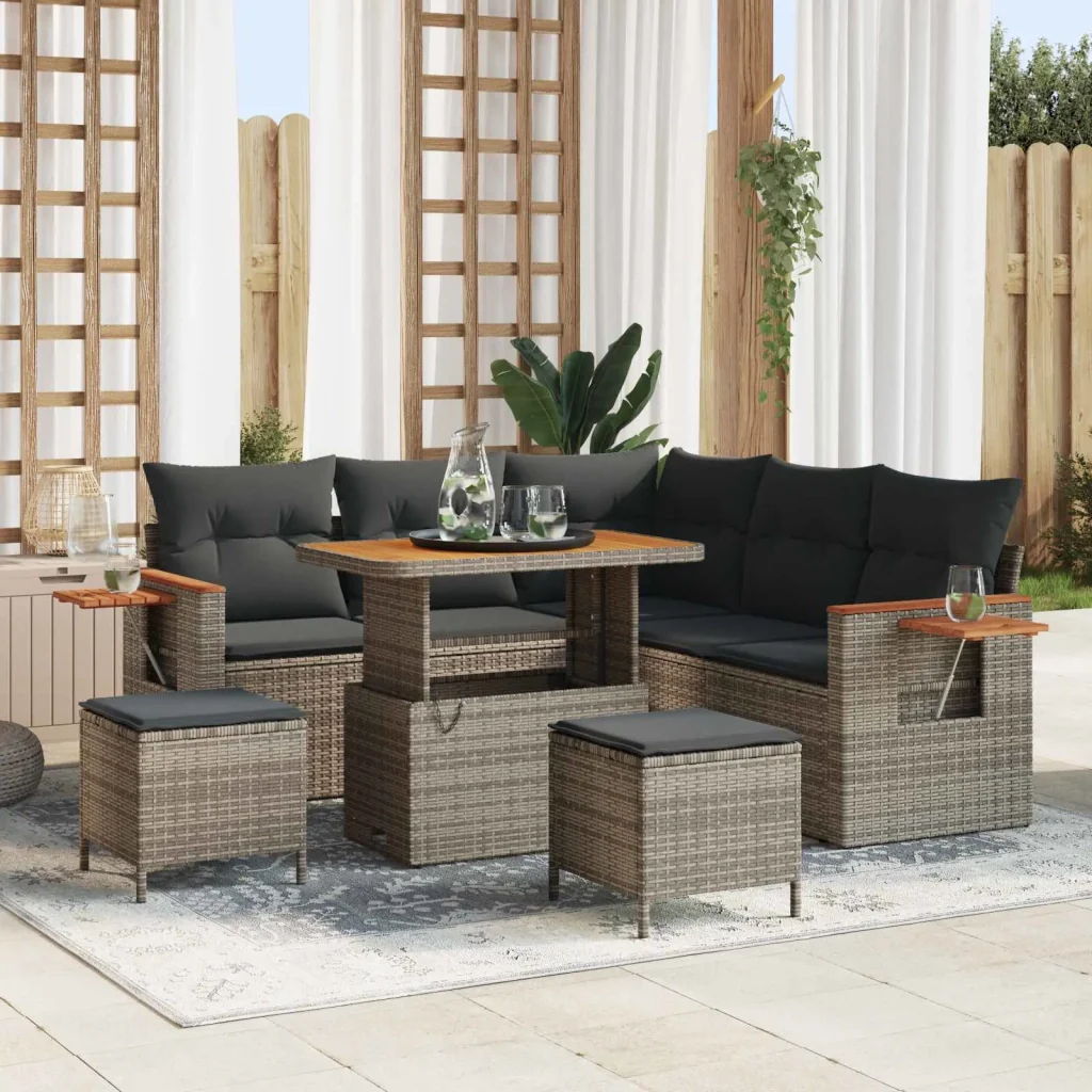 Set Divano da Giardino 8 pcs Grigio polyrattan 3363048