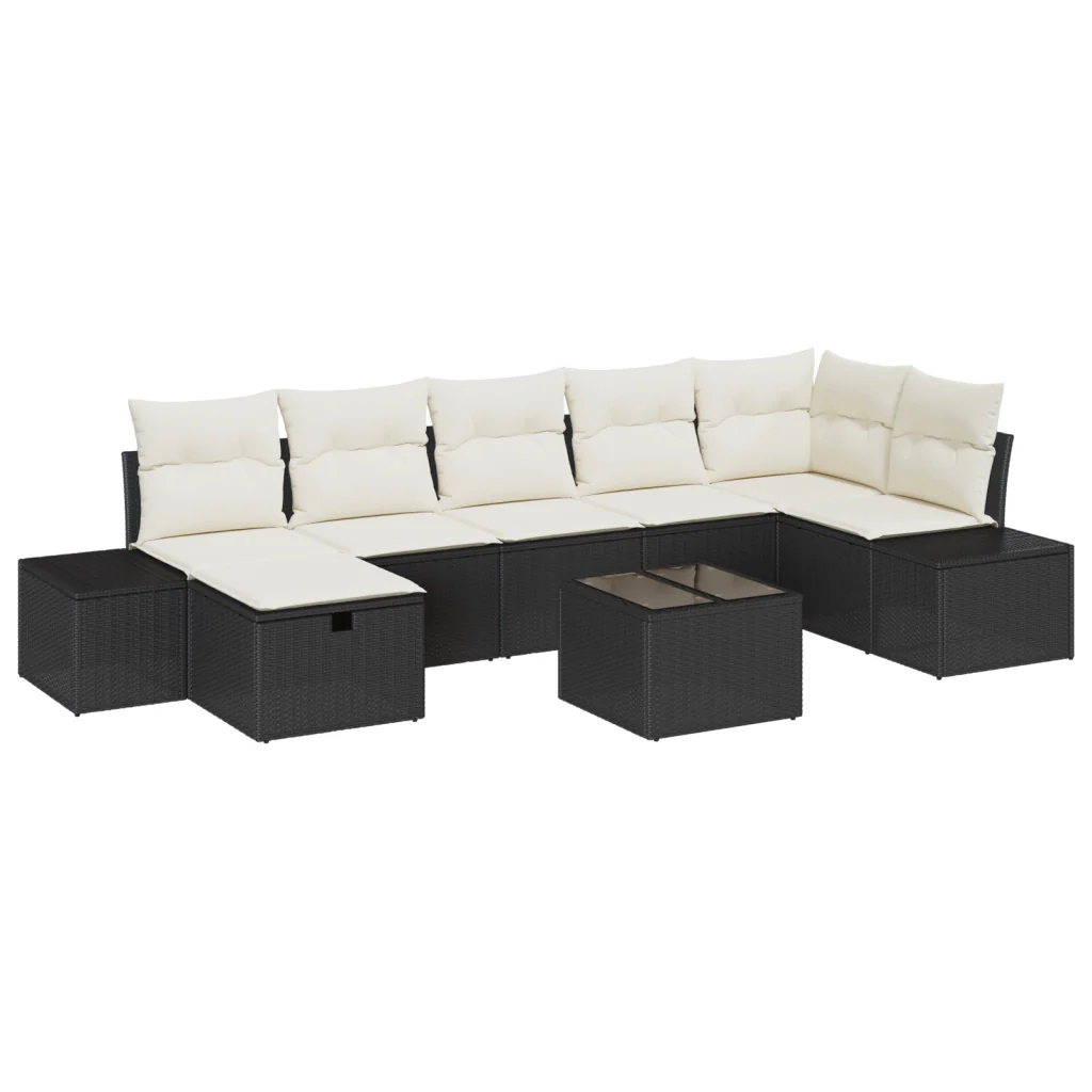 Set divano giardino 8 pezzi con cuscini in polyrattan nero - Image 2