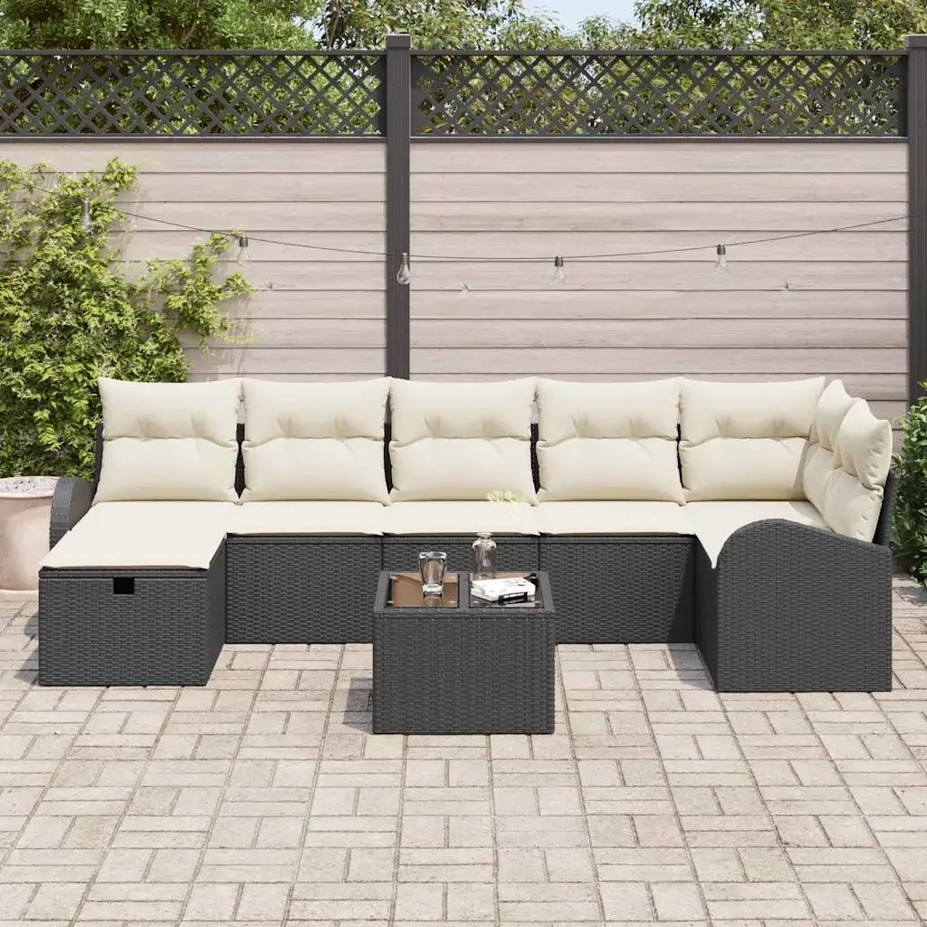 Set di divani con cuscino Nero e Crema polyrattan 3359106 - Image 3