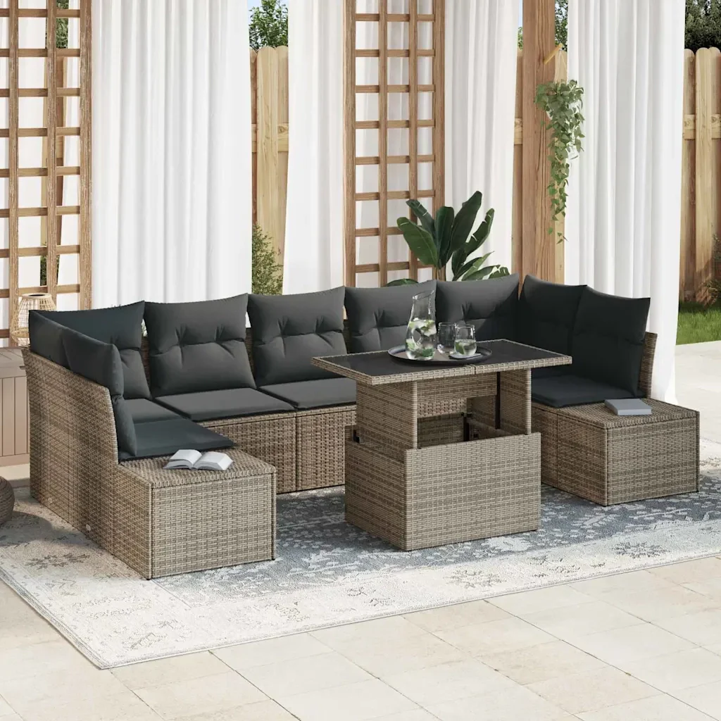 Set di divani con cuscino 8 pcs Grigio polyrattan 3349135
