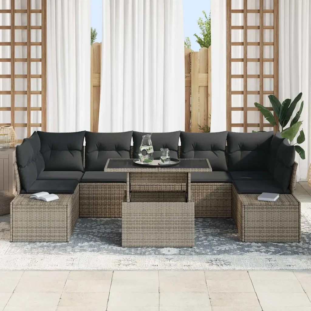 Set di divani con cuscino 8 pcs Grigio polyrattan 3349135 - Image 3