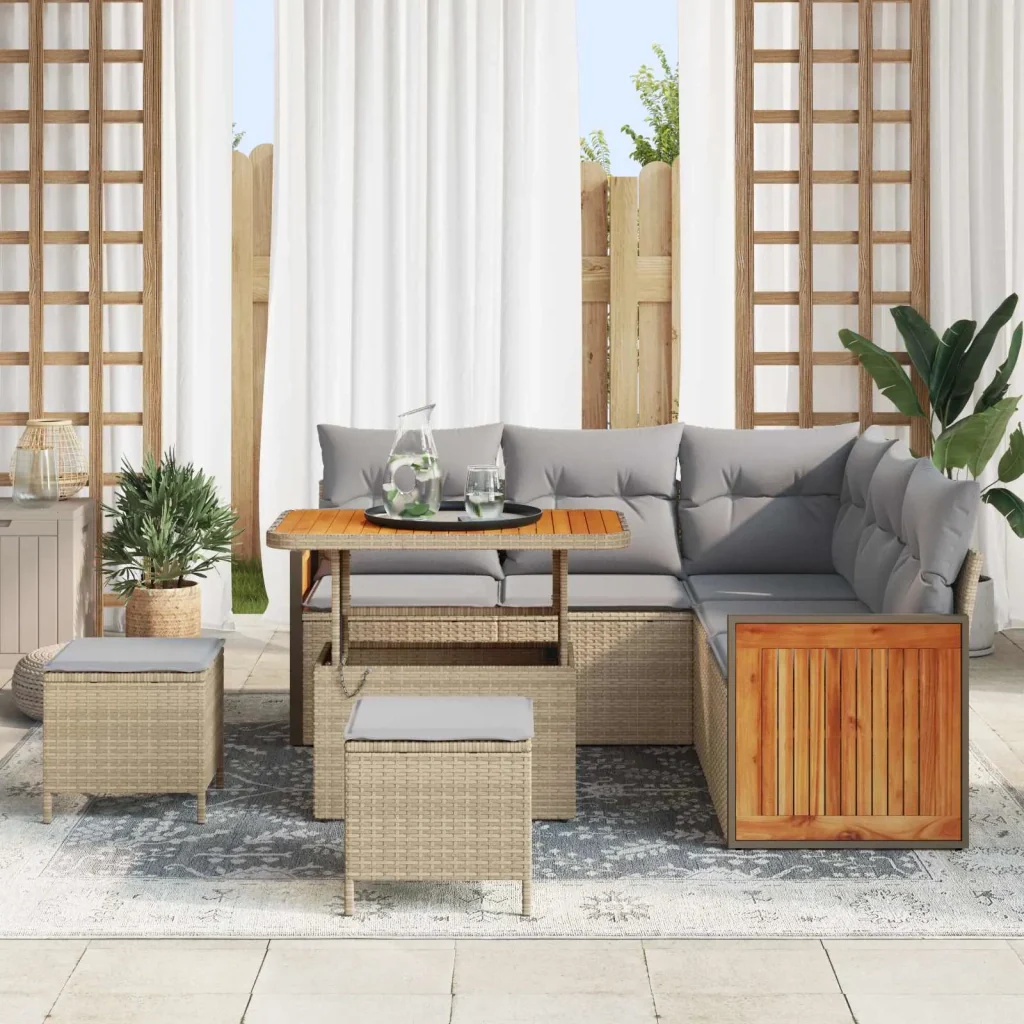 Set Divano da Giardino con cuscino 8 pcs Beige e Grigio Chiaro 3363177 - Image 3