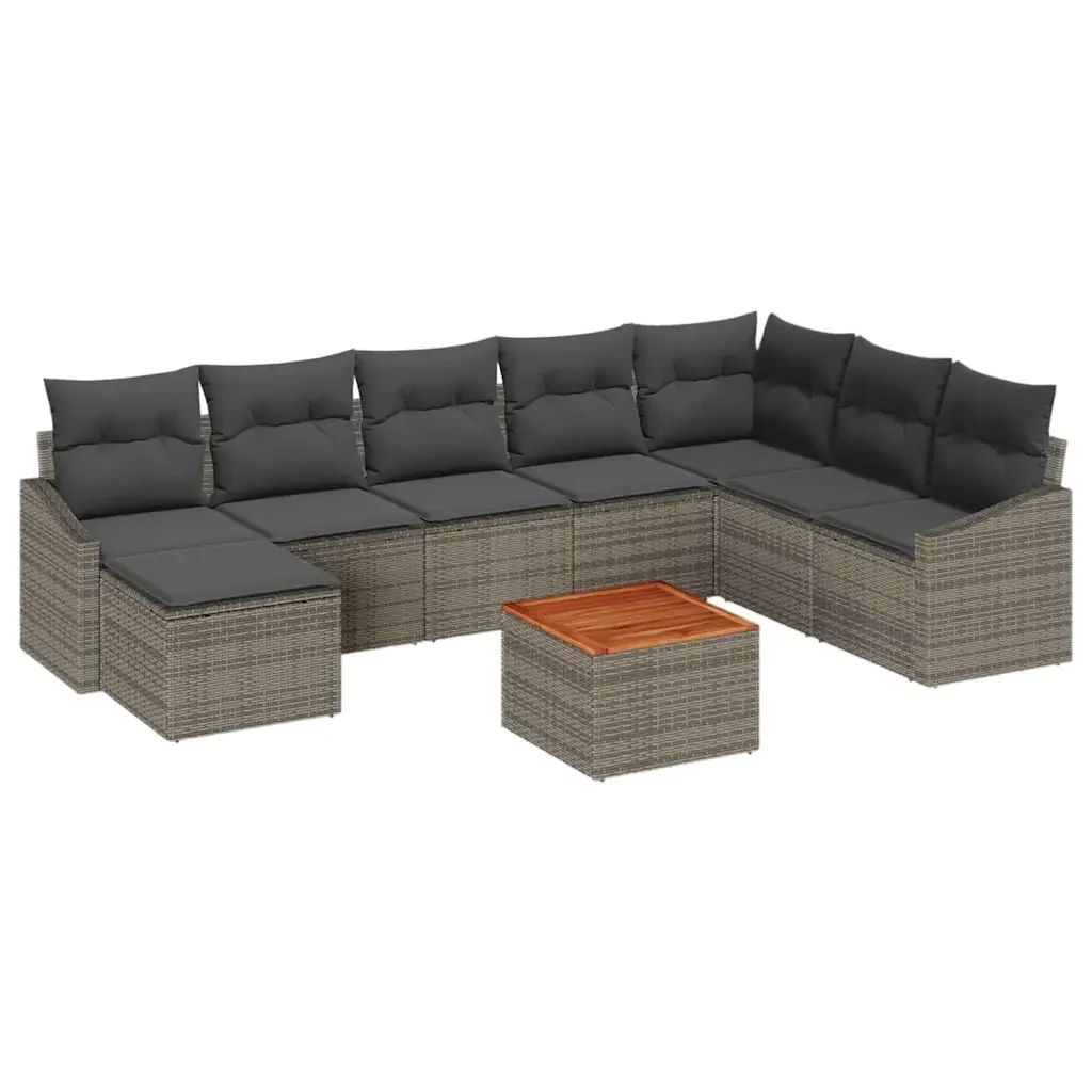 Set Divano da Giardino con cuscino 9 pcs Grigio polyrattan 3347867 - Image 2