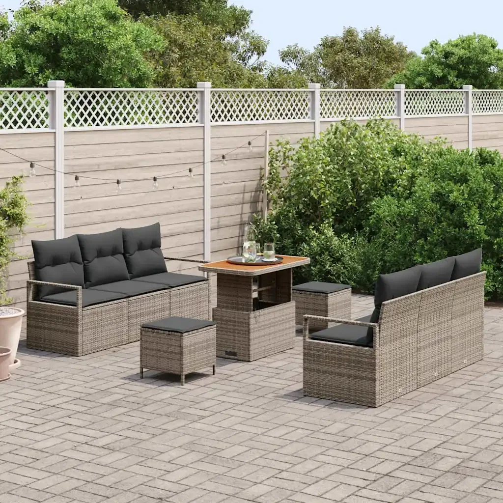 Set Divano da Giardino con cuscino 9 pcs Grigio polyrattan 3362483 - Image 3
