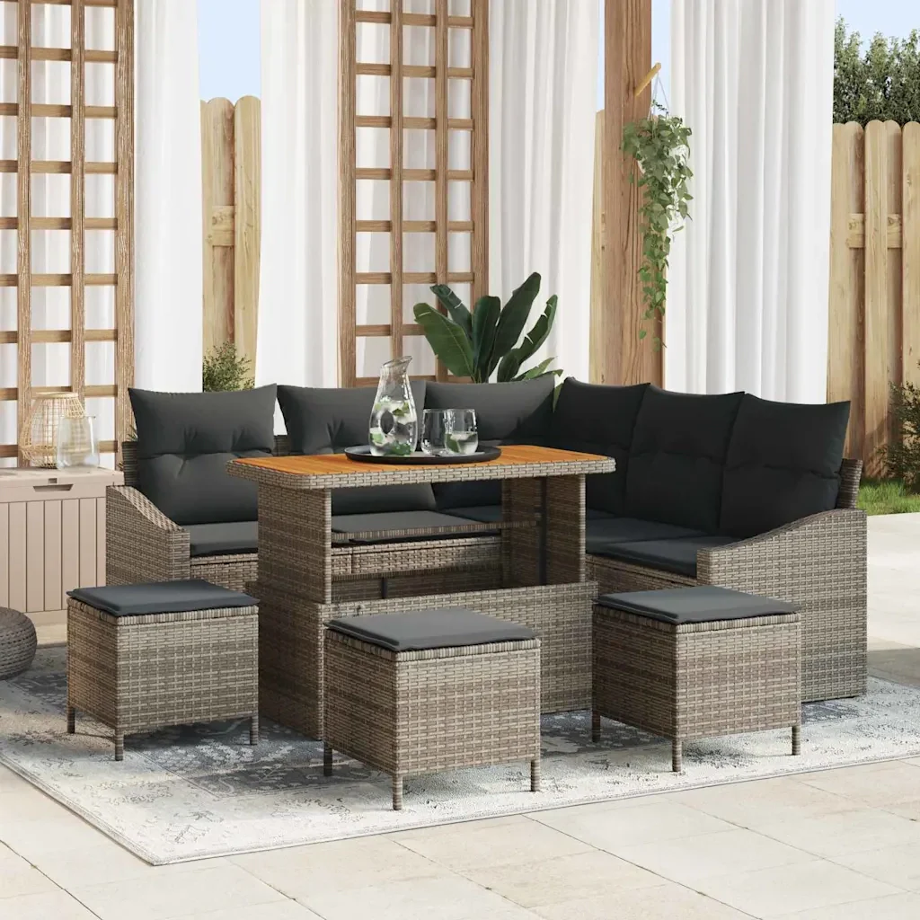 Set Divano da Giardino con cuscino 9 pcs Grigio polyrattan 3362663