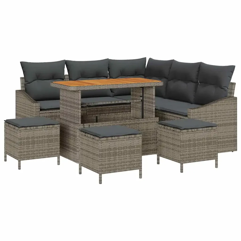 Set Divano da Giardino con cuscino 9 pcs Grigio polyrattan 3362663 - Image 2