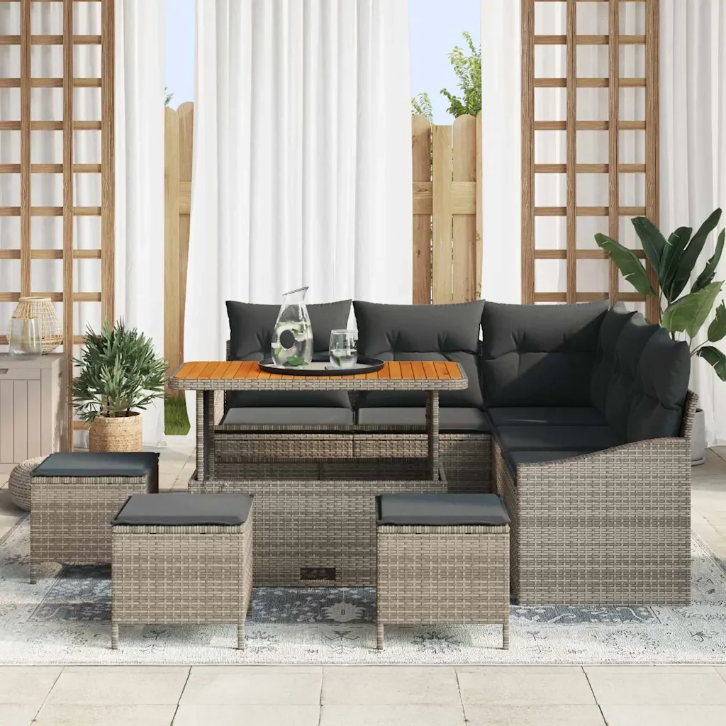 Set Divano da Giardino con cuscino 9 pcs Grigio polyrattan 3362663 - Image 3