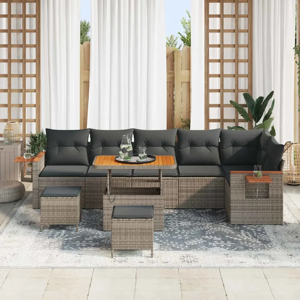 Set Divano da Giardino con cuscino 11 pcs Grigio polyrattan 3365148 - Image 3