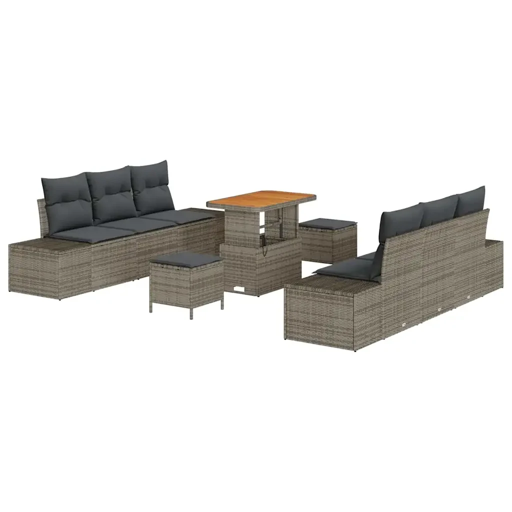 Set Divano da Giardino con cuscino 9 pcs Grigio Poly Rattan 3364693 - Image 2
