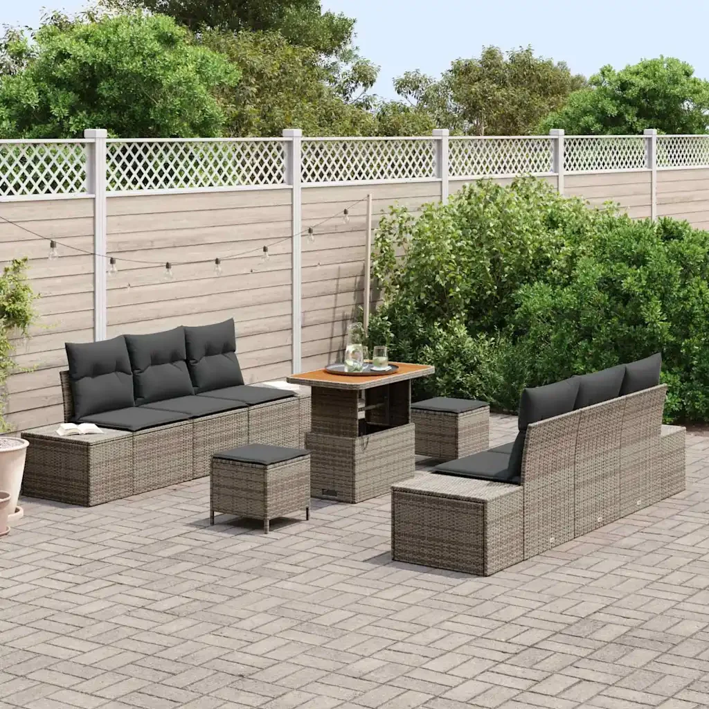 Set Divano da Giardino con cuscino 9 pcs Grigio Poly Rattan 3364693 - Image 3