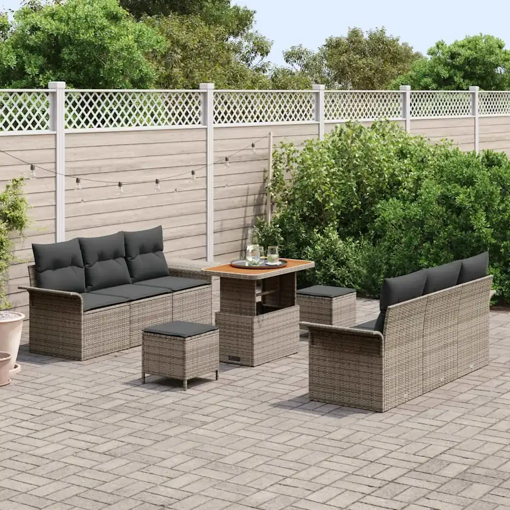 Set Divano da Giardino con cuscino 9 pcs Grigio 3364043 - Image 3