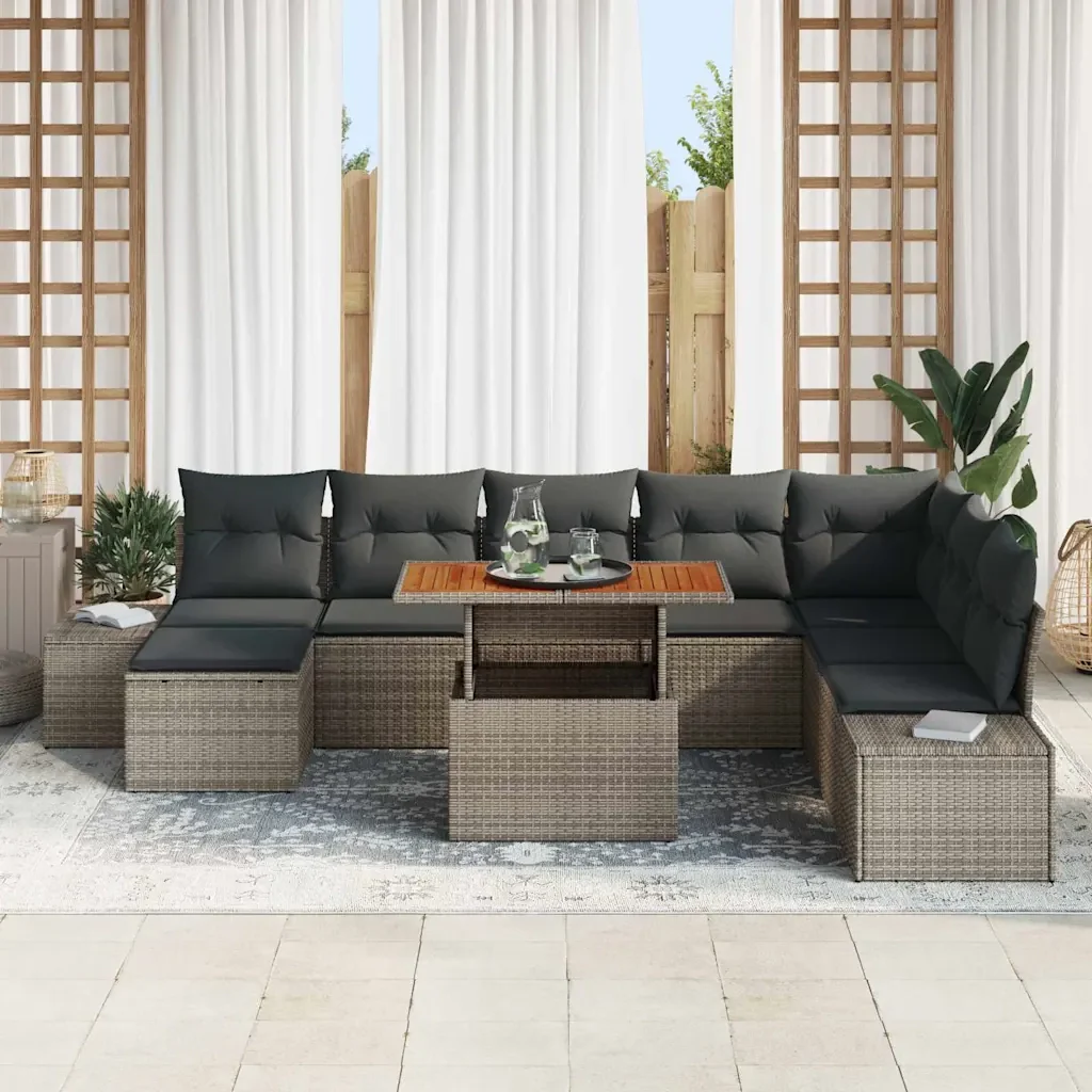 Set da Pranzo per Giardino con cuscino 9 pcs Grigio e Marrone 3349999 - Image 3