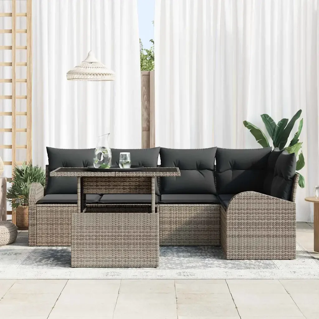 Set Divano da Giardino con cuscino 6 pcs Grigio polyrattan 3348645 - Image 3