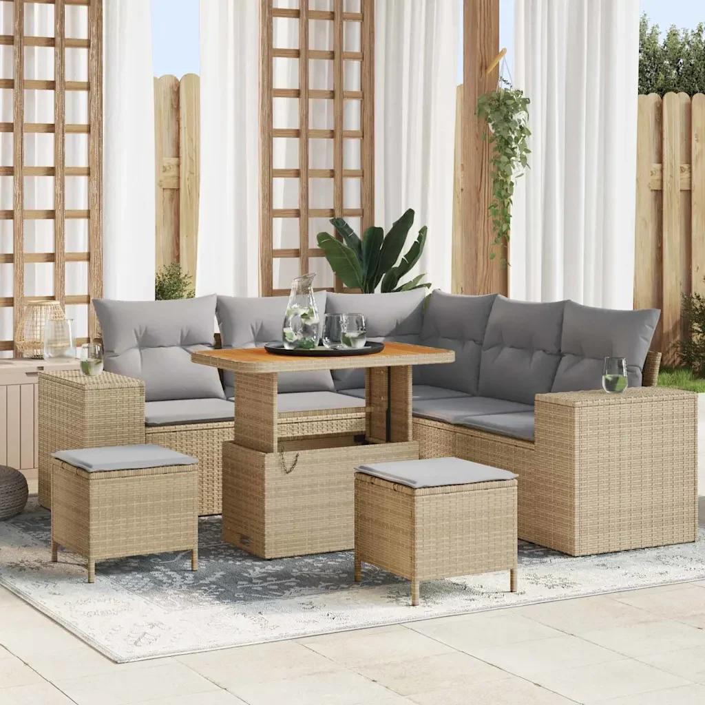 Set Divano da Giardino con cuscino 8 pcs Beige polyrattan 3362007