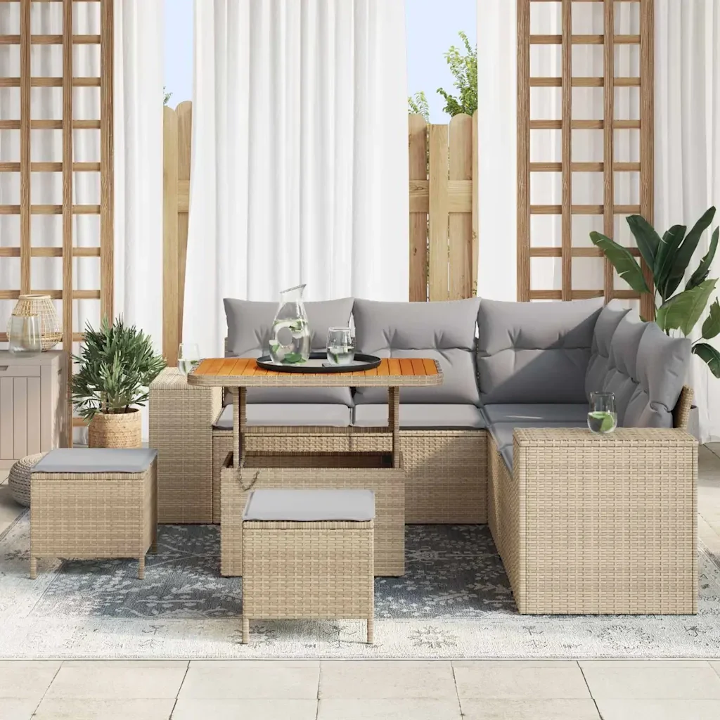 Set Divano da Giardino con cuscino 8 pcs Beige polyrattan 3362007 - Image 3