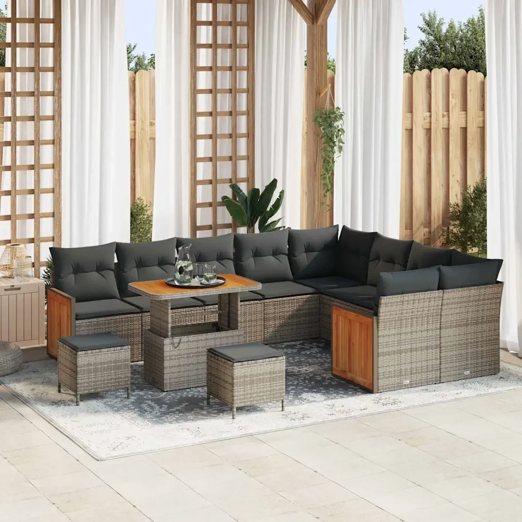 Set Divano da Giardino con cuscino 13 pcs Grigio polyrattan 3365298