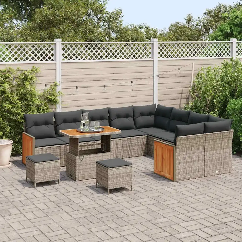 Set Divano da Giardino con cuscino 13 pcs Grigio polyrattan 3365298 - Image 3
