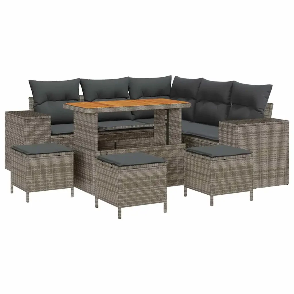 Set Divano da Giardino con cuscino 9 pcs Grigio polyrattan 3362013 - Image 2