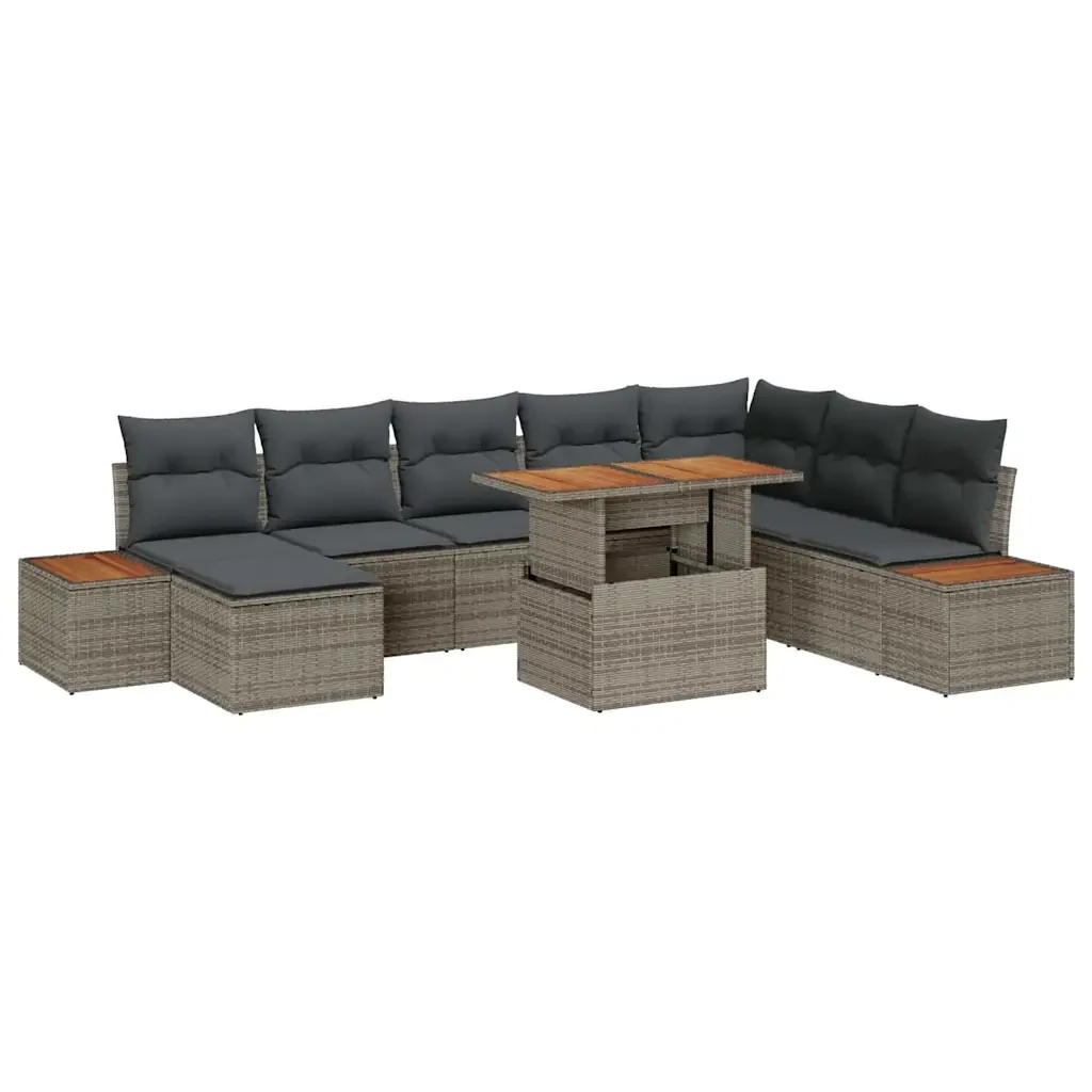 Set da Pranzo per Giardino con cuscino 9 pcs Grigio e Marrone 3350096