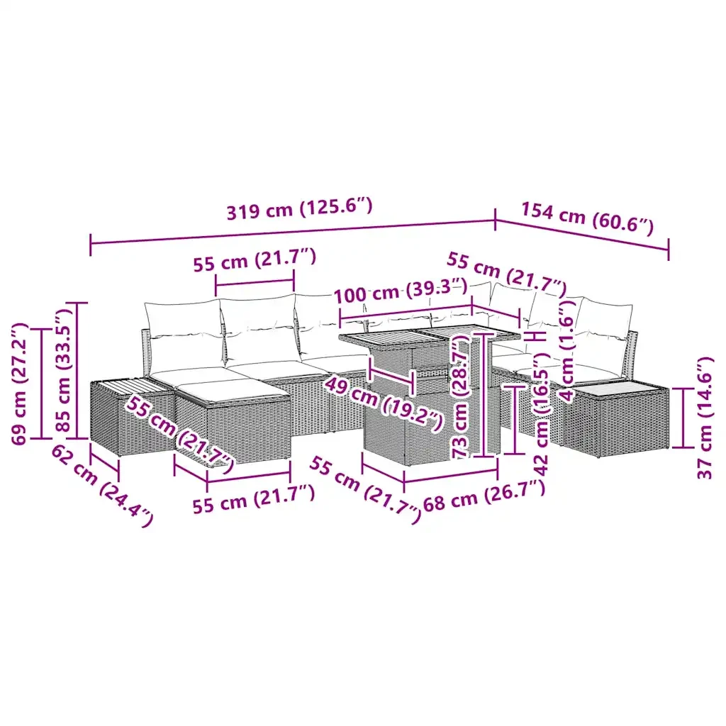 Set da Pranzo per Giardino con cuscino 9 pcs Grigio e Marrone 3350096 - Image 10