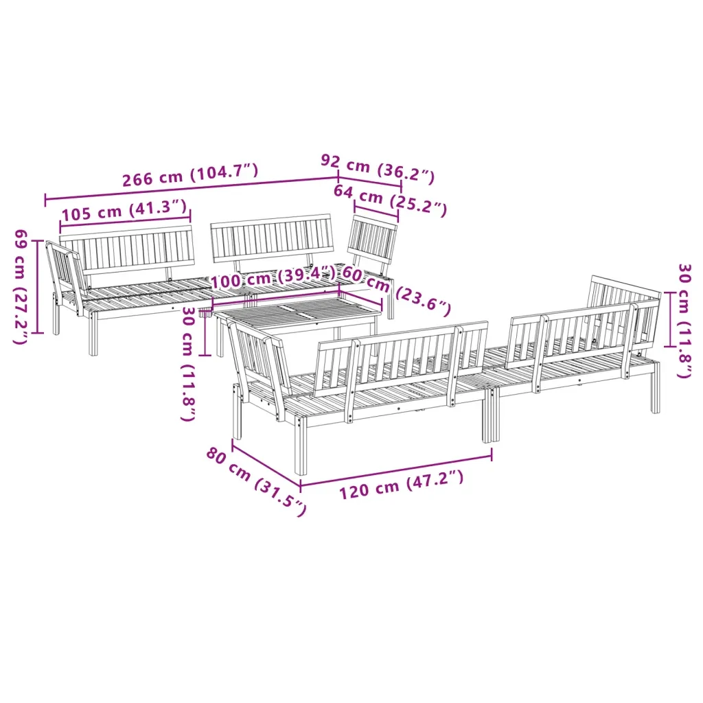 Set Divano Pallet da Giardino 5 pz in Legno Massello di Acacia 3209318 - Image 7