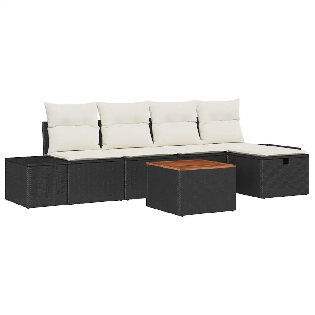 Set Divano da Giardino con cuscino 6 pcs Nero Poly Rattan 3360918 - Image 2