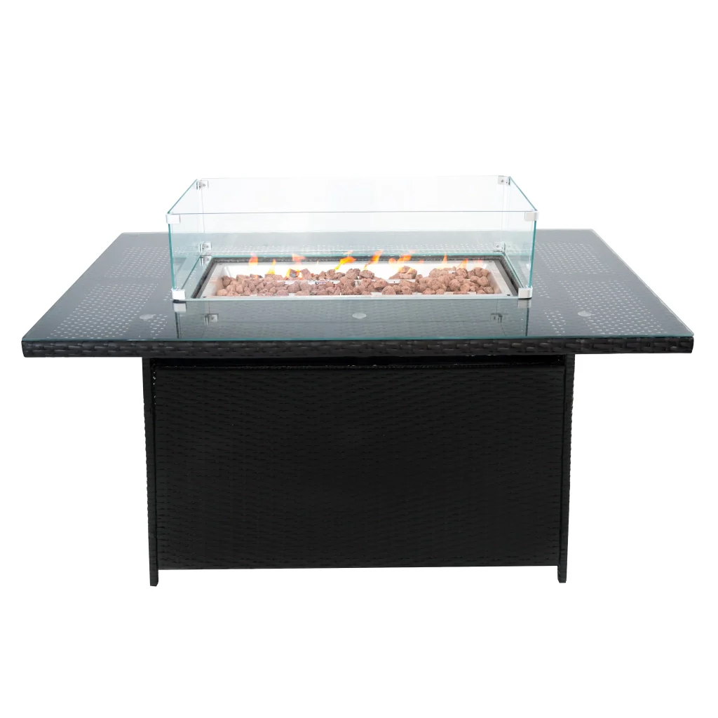 Set Giardino Rattan 11 Posti Nero Divani Sgabelli Tavolo Firepit - Image 3