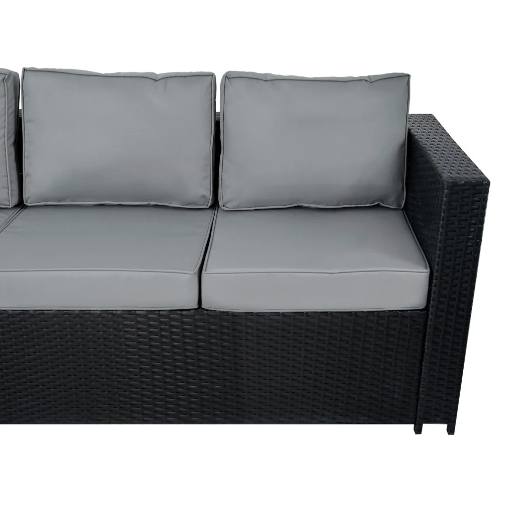 Set Giardino Rattan 11 Posti Nero Divani Sgabelli Tavolo Firepit - Image 9