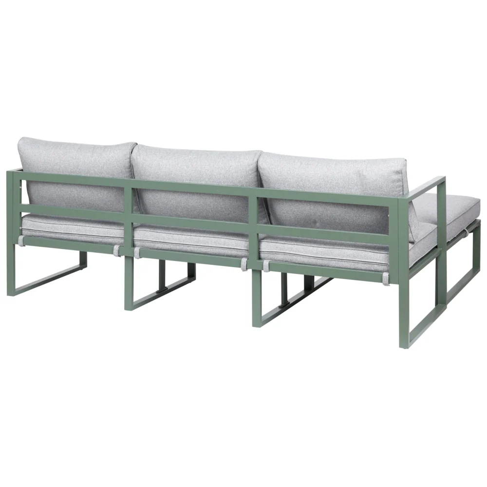 Set Lounge da Giardino a 3 Posti con Divano Angolare Sinistro in Tessuto Verde e Tavolino Struttura in Alluminio - Image 6