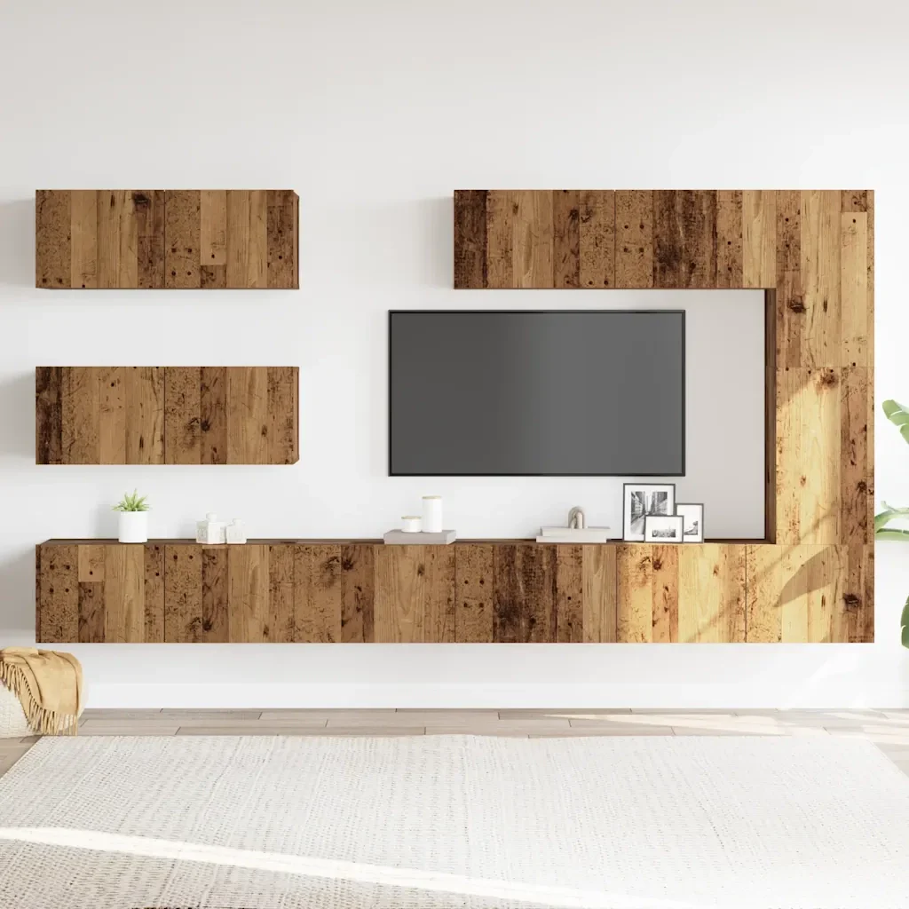 Set Mobile TV 7 pz Montato a Parete Legno Antico in Truciolato 3329139 - Image 3