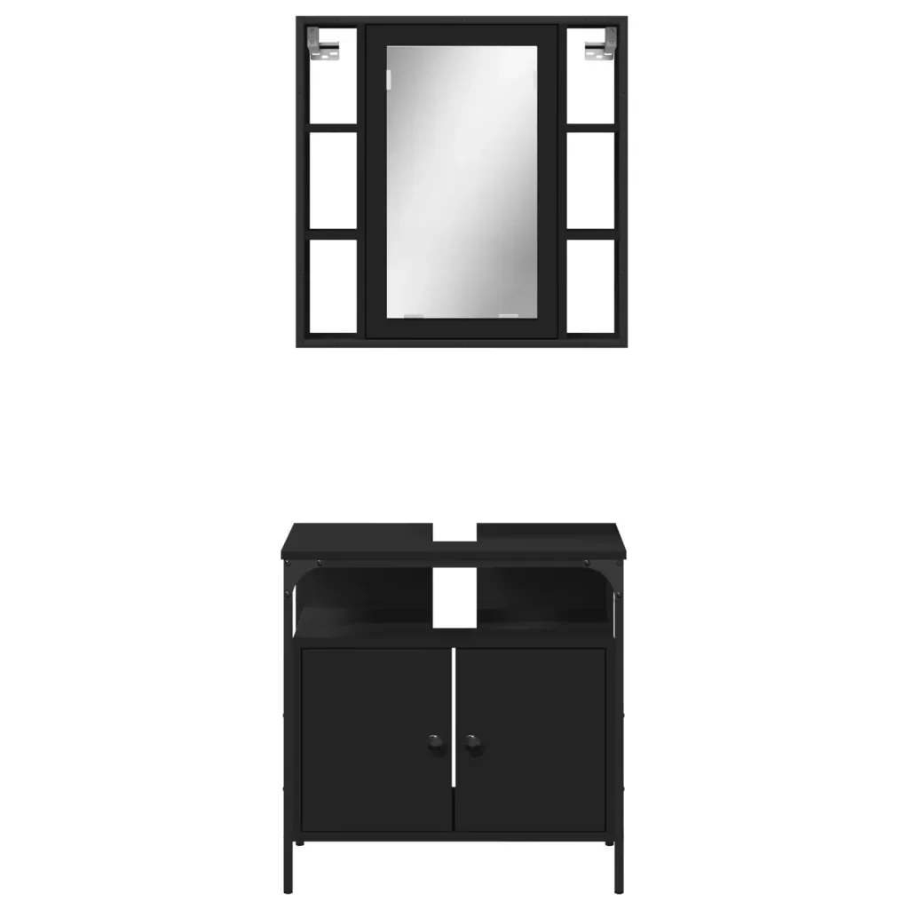 Set Mobili da Bagno 2 pz Nero in Legno Multistrato 3214715 - Image 6
