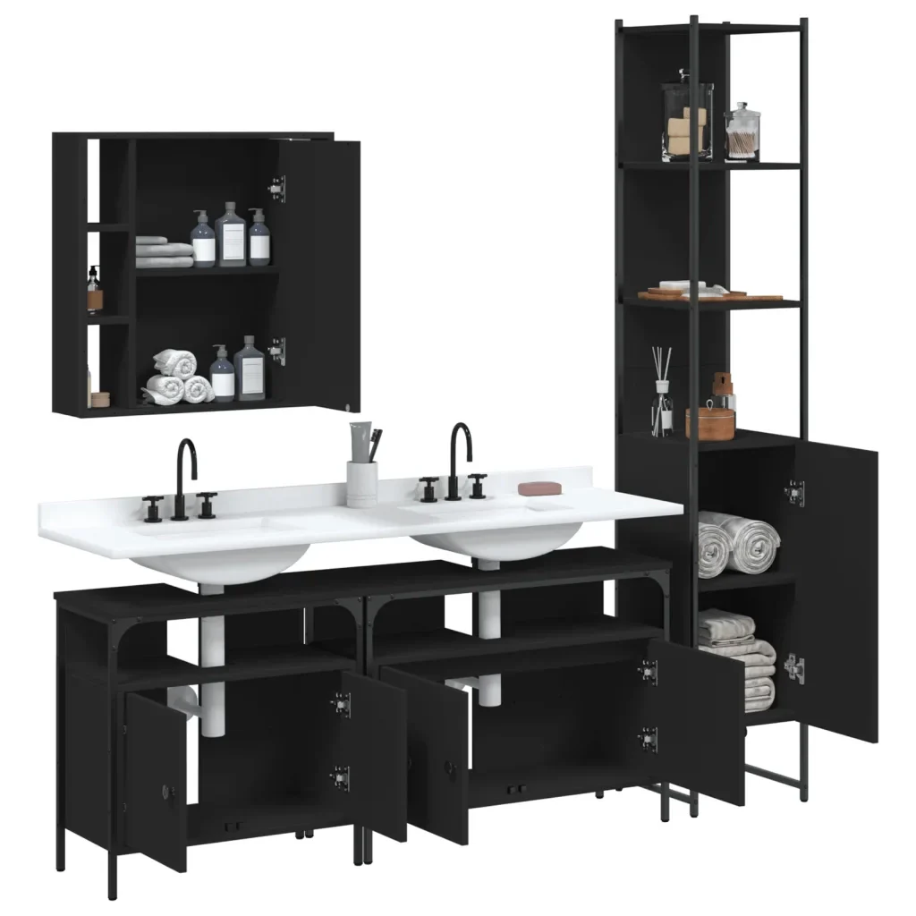 Set Mobili da Bagno 4 pz Nero in Legno Multistrato 3214745 - Image 4
