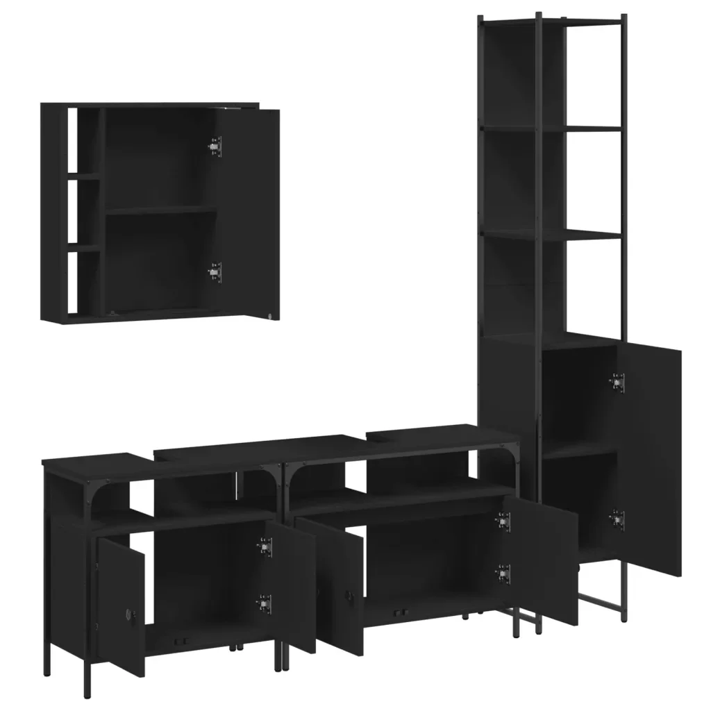Set Mobili da Bagno 4 pz Nero in Legno Multistrato 3214745 - Image 5