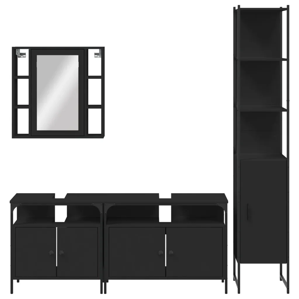 Set Mobili da Bagno 4 pz Nero in Legno Multistrato 3214745 - Image 6