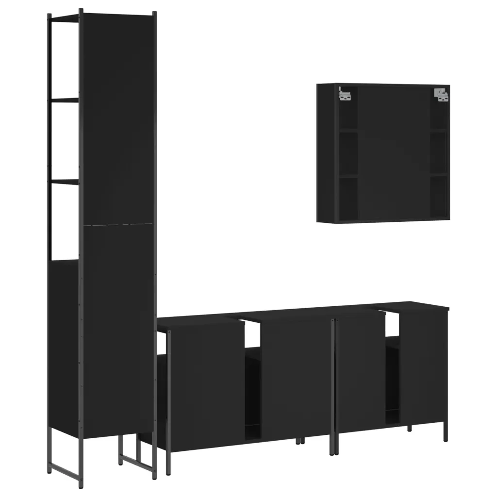 Set Mobili da Bagno 4 pz Nero in Legno Multistrato 3214745 - Image 8