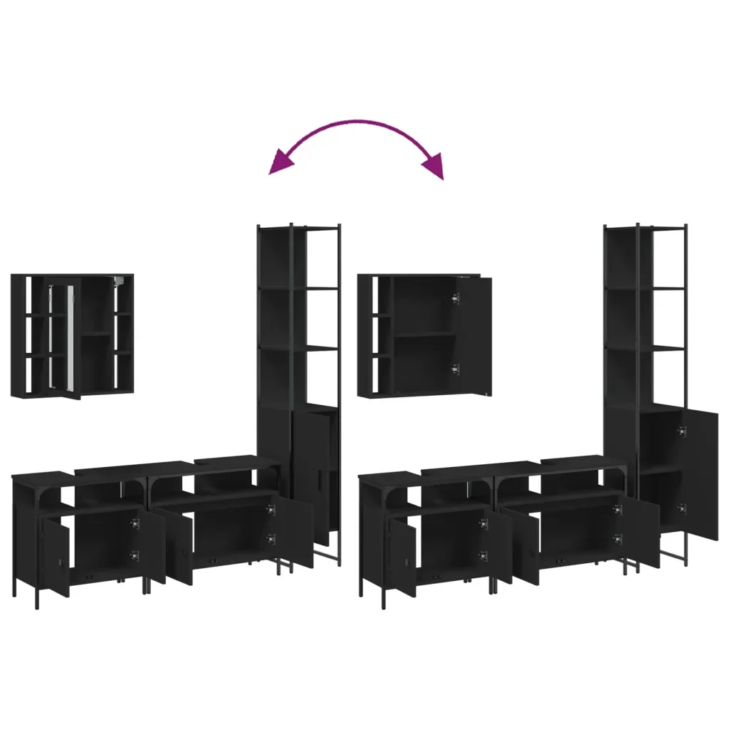 Set Mobili da Bagno 4 pz Nero in Legno Multistrato 3214745 - Image 9