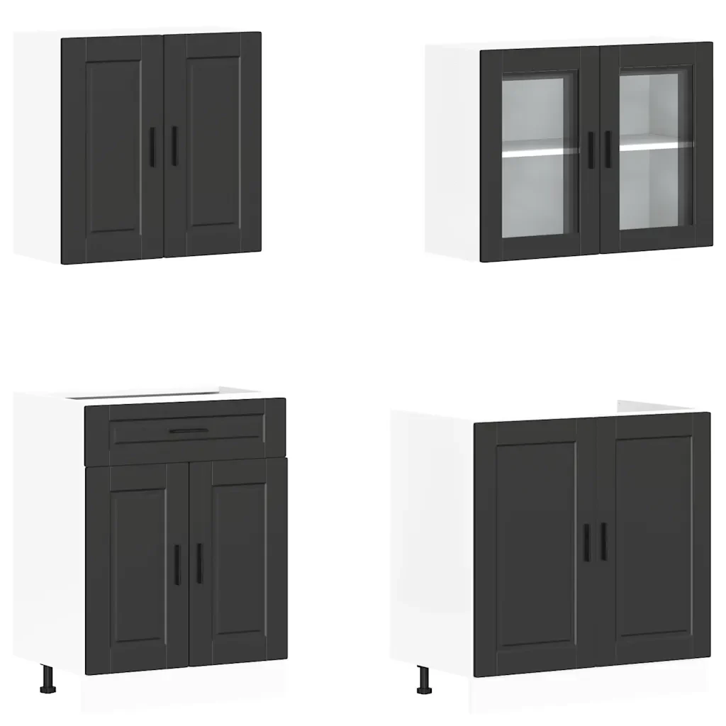 Set Mobili da Cucina 4 pz Porto Neri Legno Multistrato 3314872 - Image 4