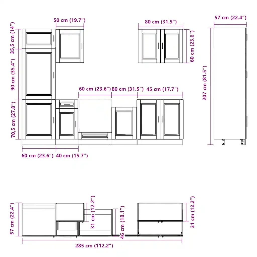 Set Mobili da Cucina 7 pz Porto Bianco Legno Multistrato 3314781 - Image 8