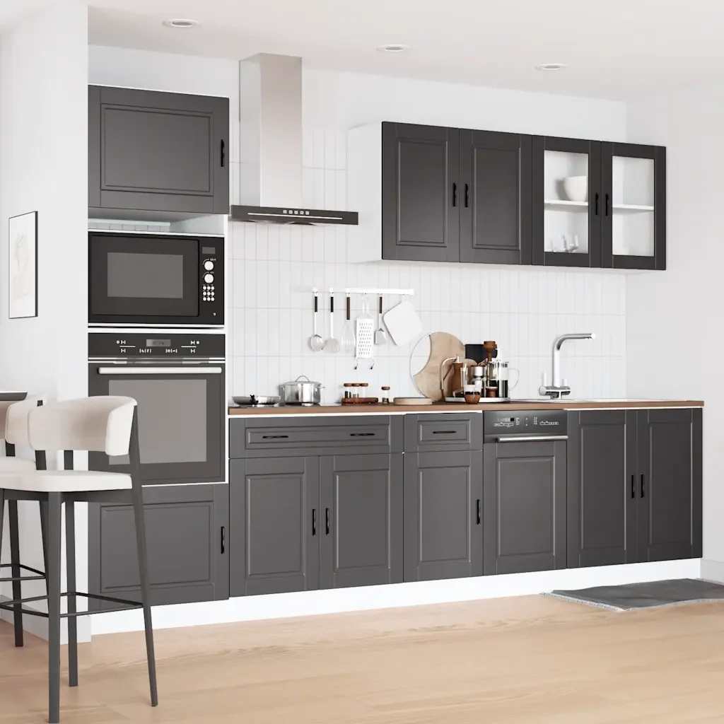 Set Mobili da Cucina 7 pz Porto Neri Legno Multistrato 3314752 - Image 3