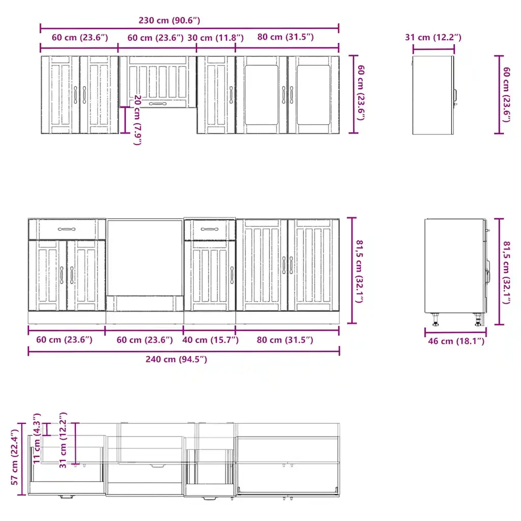 Set Mobili da Cucina 8 pz Kalmar Bianco Legno Multistrato 3314831 - Image 7