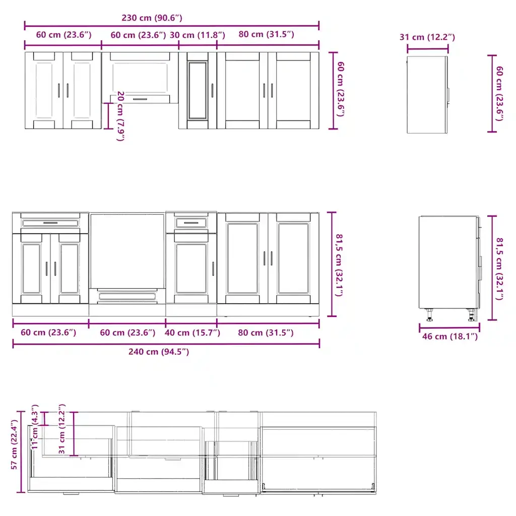 Set Mobili da Cucina 8 pz Kalmar Rovere Artigianale Truciolato - Image 7