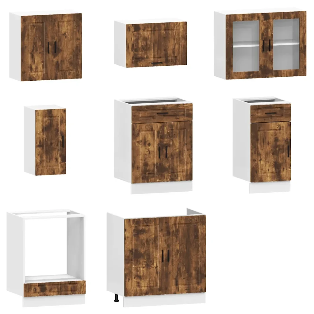 Set Mobili da Cucina 8 pz Porto Rovere Fumo Legno Multistrato 3314846 - Image 4