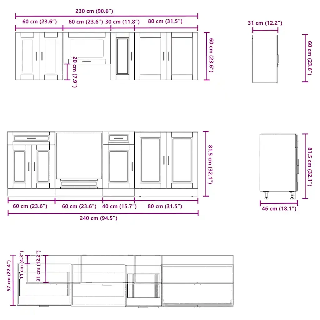 Set Mobili da Cucina 8 pz Porto Rovere Fumo Legno Multistrato 3314846 - Image 7