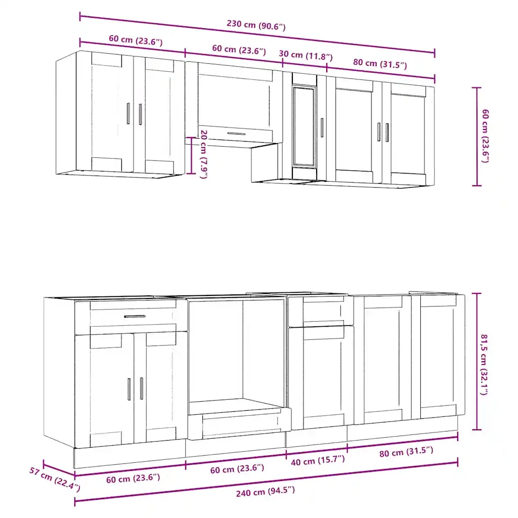 Set Mobili da Cucina 8 pz Porto Rovere Fumo Legno Multistrato 3314846 - Image 9