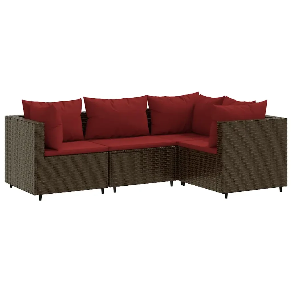 Set Mobili da Giardino 4 pz con Cuscini in Polyrattan Marrone 3308077 - Image 2