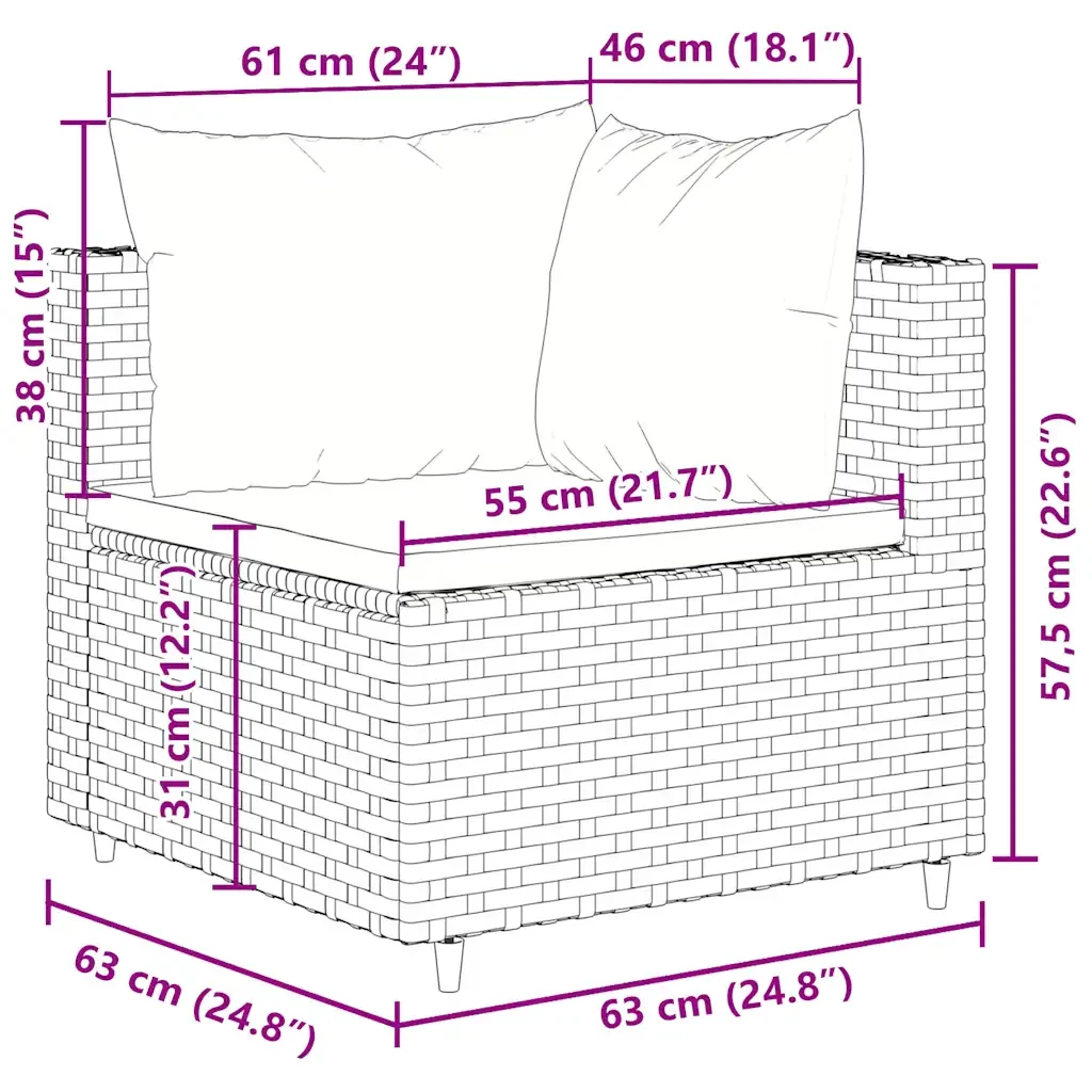 Set Mobili da Giardino 4 pz con Cuscini in Polyrattan Marrone 3308077 - Image 8
