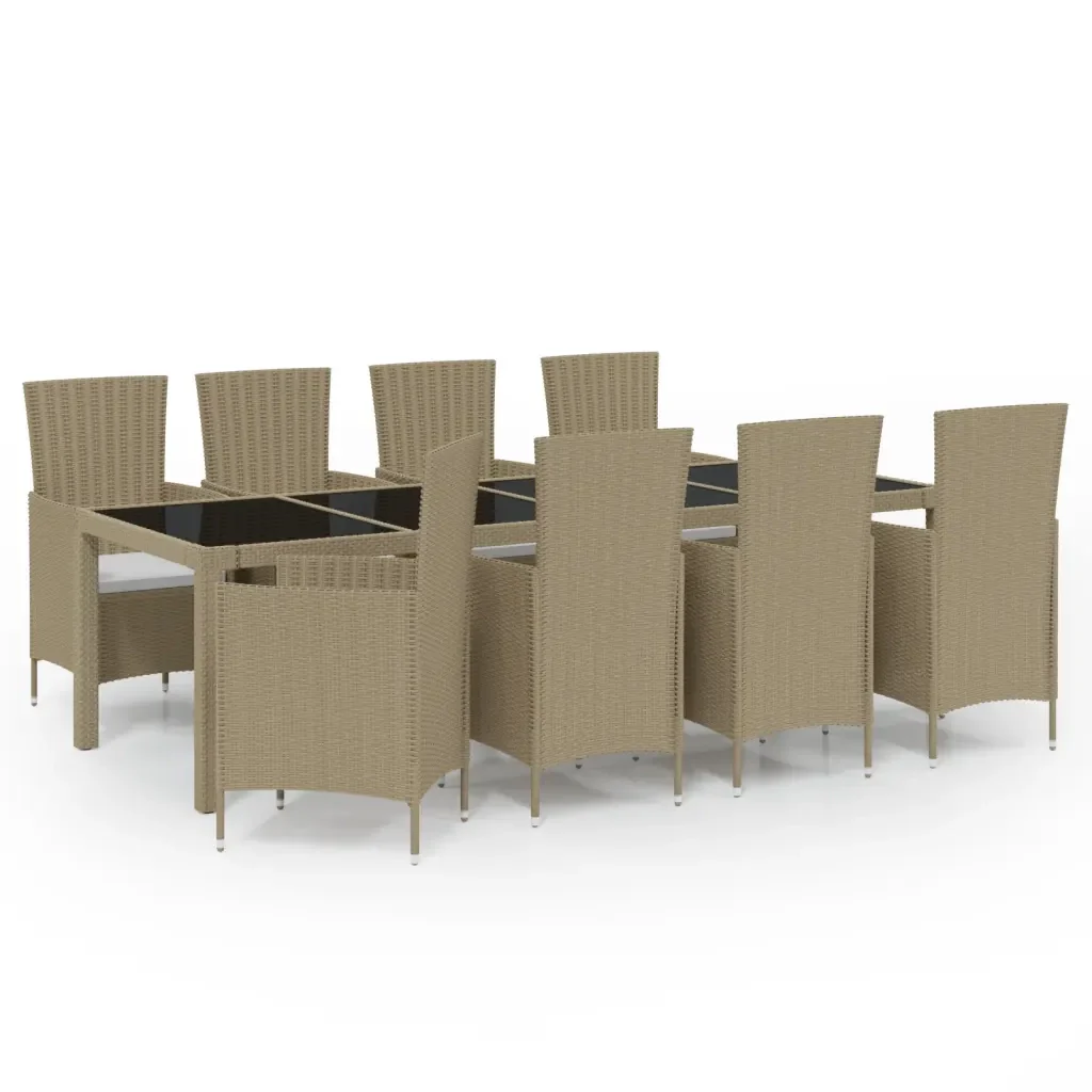 Set Mobili da Pranzo Giardino 11 pz e Cuscini Polyrattan Beige 3094908 - Image 2