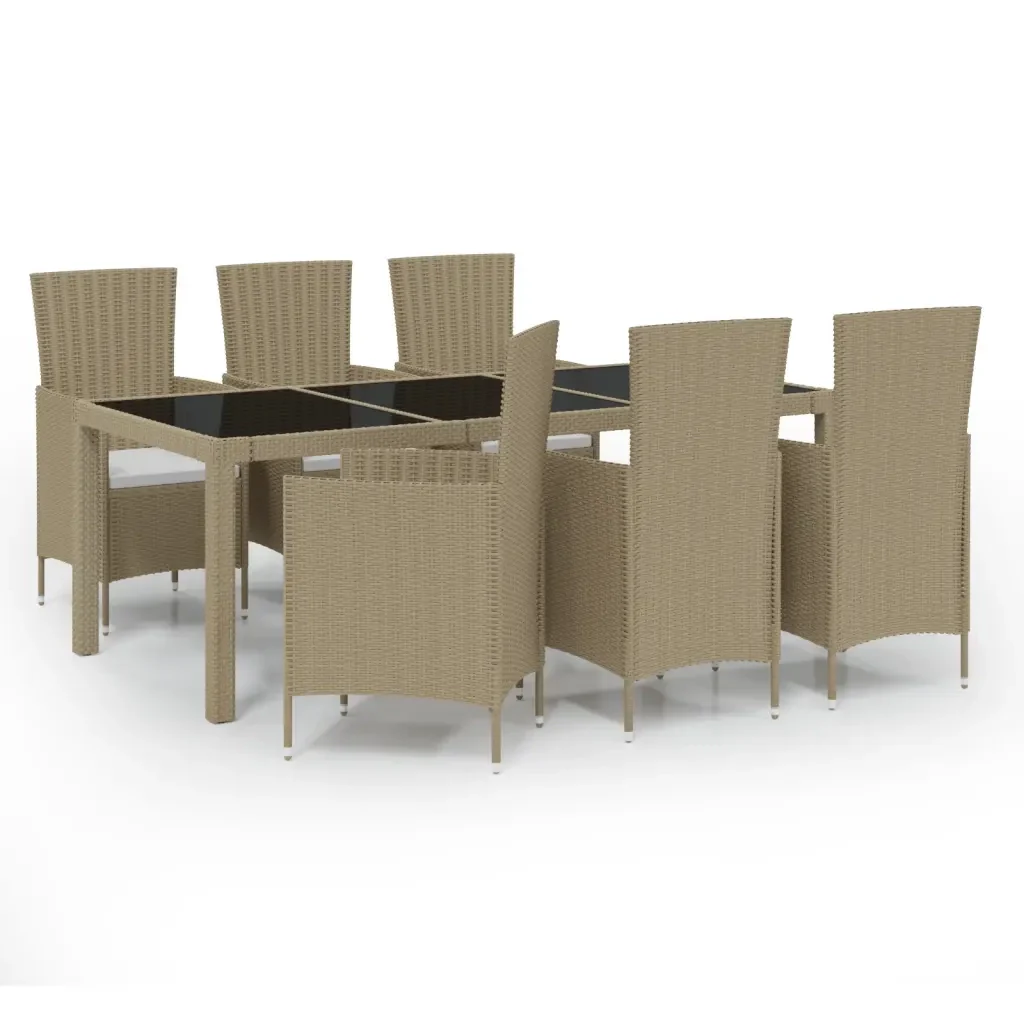 Set Mobili da Pranzo Giardino 7 pz con Cuscini Polyrattan Beige 3094905 - Image 2