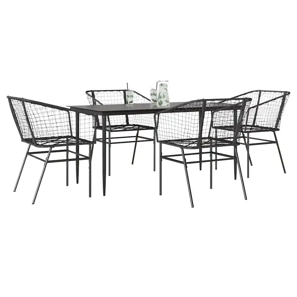 Set Mobili da Pranzo per Giardino 5 pz Nero Polyrattan Vetro 3334488