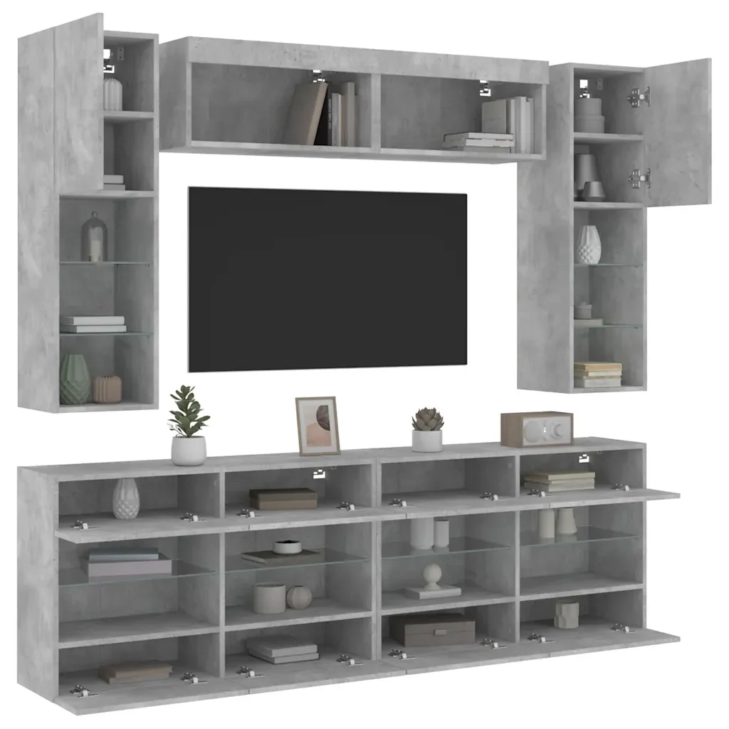 Set Mobili TV a Muro 6 pz con Luci LED Grigio Cemento 3216800 - Image 5
